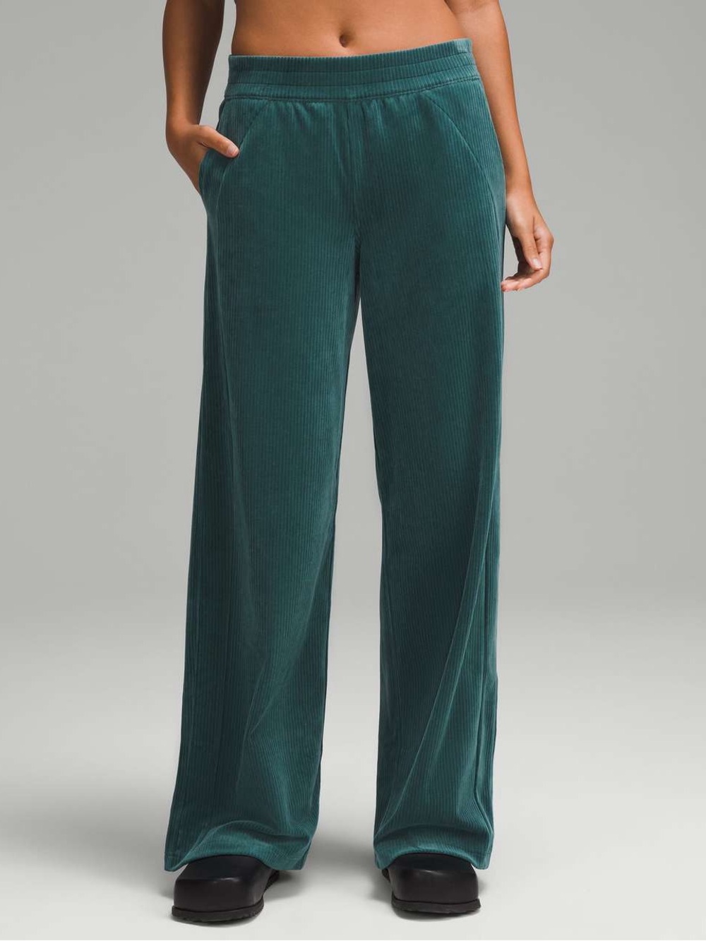 Lululemon Scuba Mid-Rise Wide-Leg Pants Velvet Cord Storm Teal Size 0